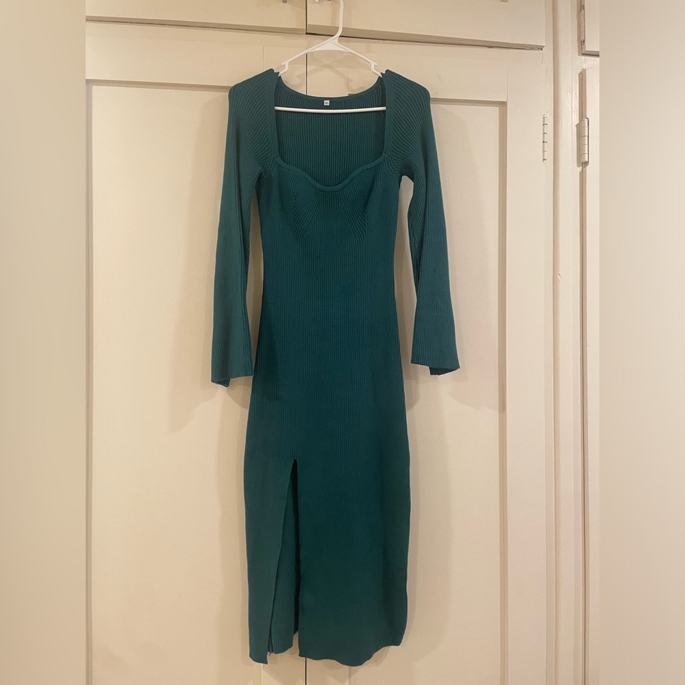 Dark Green Sweater Midi Dress